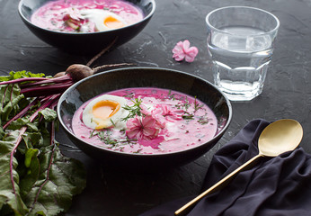 Beetroot soup. Close up