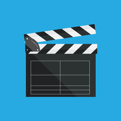 Fototapeta premium Vector illustration in flat style.Clapperboard isolated on background. Video movie clapper equipment, icon.
