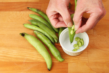 Hands shelling beans