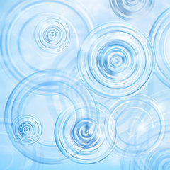 Summer background. Radial waves from a rain on water. Texture of water surface. Overhead view. Circles and rings on the puddle. Vector illustration nature background.