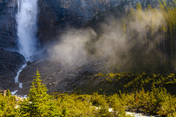 Sun rays Takakkaw Falls, Yoho National Park  British Columbia, Canada