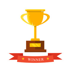 Champion trophy flat icon. Golden winner cup. Championship and leadership isolated illustration. First place winner concept. Vector