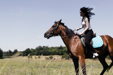 attractive woman riding horse