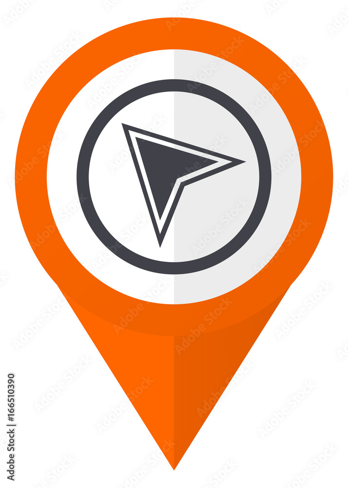 Fototapete navigation orange pointer vector icon in eps 10 isolated on white background.