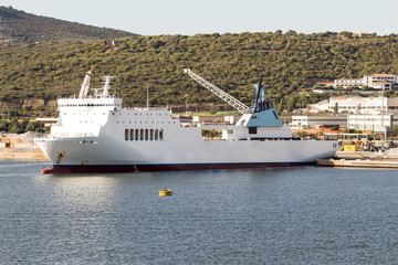 Cargo ship moored at the harbor