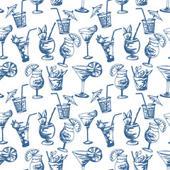 Seamless pattern with hand drawn cocktails glasses