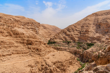Wadi Qelt in Judean desert around St. George Orthodox Monastery