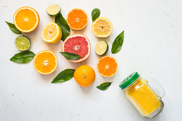 Citrus juice smoothie and ingredients