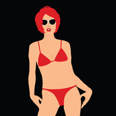 girl in red bikini elegant illustration