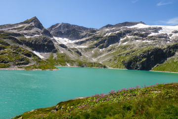 Blue lake in the middle of Austrian Alps