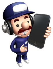 3D Service Mascot Calling on smartphone.