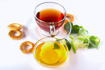 Herbal tea and white honey.