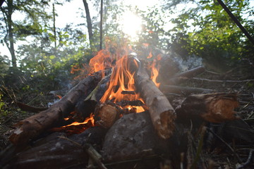campfire under sunset