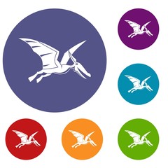 Pterosaurs dinosaur icons set
