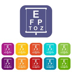 White placard with letters eyesight testing icons