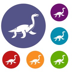 Elasmosaurine dinosaur icons set