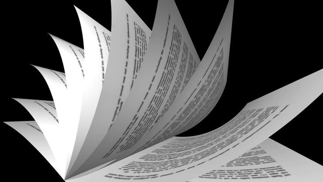 Book’s page turning on black background. 4K Loopable 