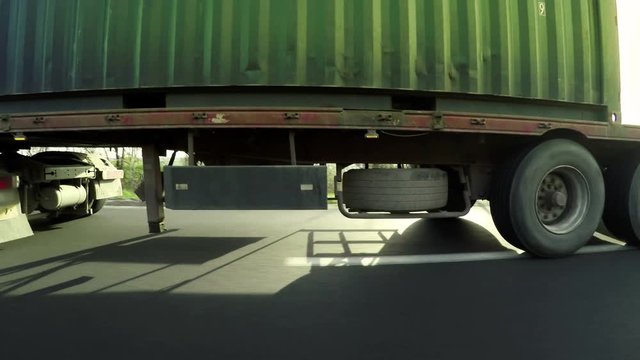Truck on the road with sunset in the 