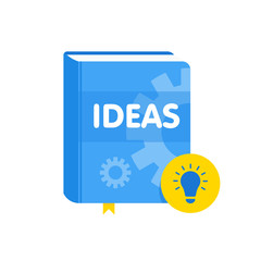 Obraz premium Ideas book with lightbulb flat icon. Online business education vector illustration