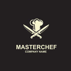 black illustration of crossed knives and chef hat