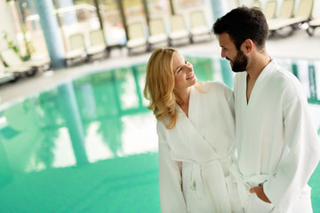 Couple relaxing at wellness spa resort