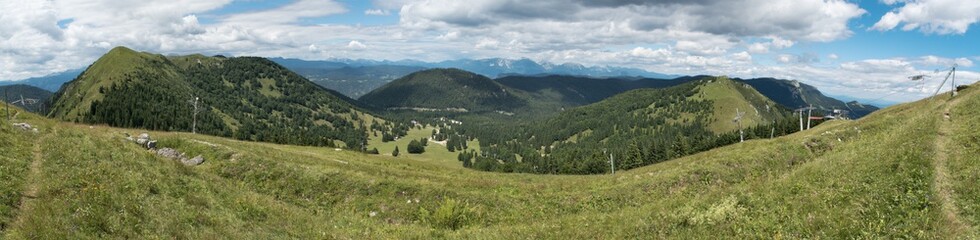 Fototapeta na wymiar panorama of Soriška planina below of summit of Lajnar in Julian Alps in Slovenia