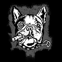 French bulldog with a cigar. Black and white vector illustration for t shirt printing or embroidery.