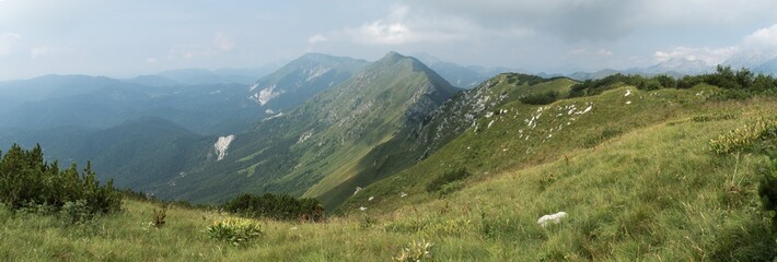 Fototapeta na wymiar panorama of mountain range of Muzec mountain in Julian Alps in Slovenia