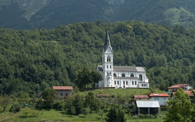 Fototapeta premium church in Drezniske Ravne in Julian Alps in Slovenia