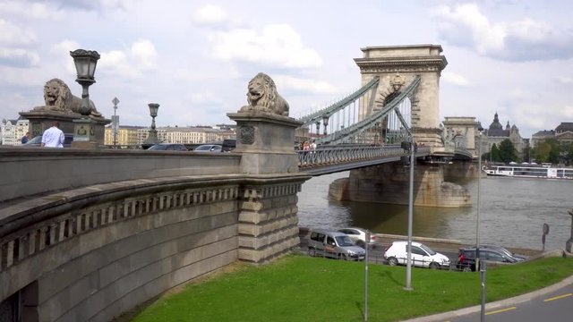 Budapest Szechenyi chain bridge from buda side