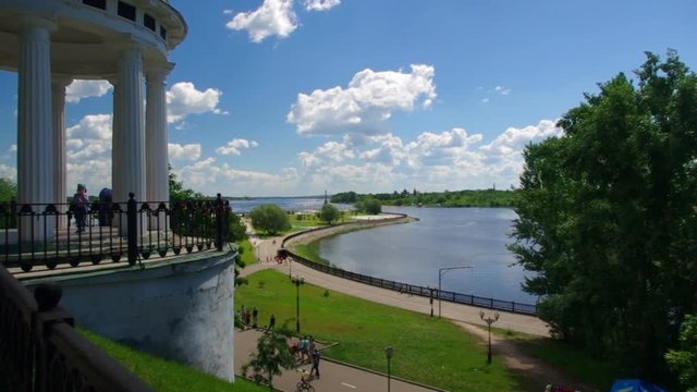 Walkway on Strelka in the city of Yaroslavl.Golden ring of Russia 