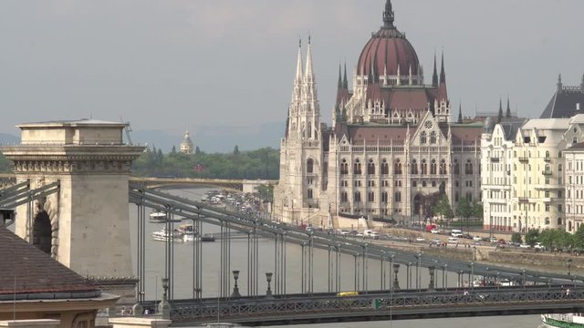 Budapest  Szechenyi chain bridge parlament in background