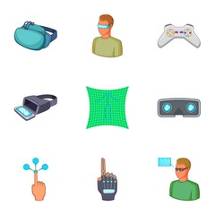 VR icons set, cartoon style