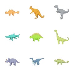 Different kinds of dinosaurs icons set