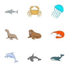 Residents of the north seas icons set