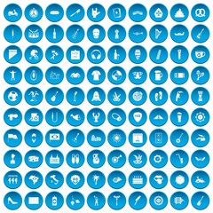 100 street festival icons set blue