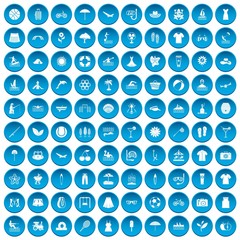 100 summer icons set blue