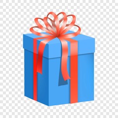 Blue gift box with red ribbon icon, flat style