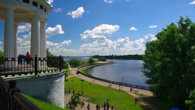 Walkway on Strelka in the city of Yaroslavl.Golden ring of Russia 