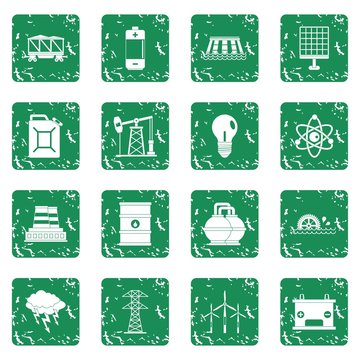 Energy sources items icons set grunge