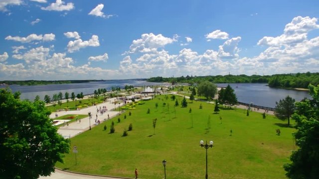 Walkway on Strelka in the city of Yaroslavl.Golden ring of Russia 