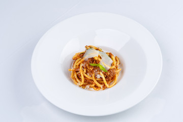 Pasta with tomato sauce and parmesan