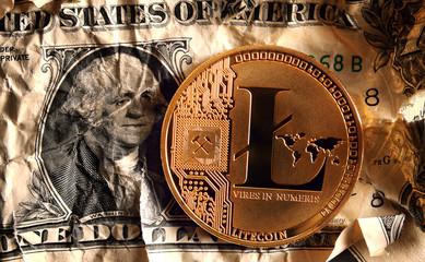 llitecoin on Crushed dollar banknote