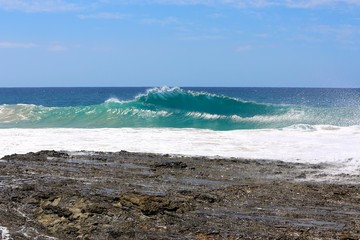 A unique backwash wave breaking at Snapper Rocks on the Gold Coast of Queensland in Australia.
