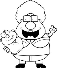 Cartoon Grandma Talking to Baby