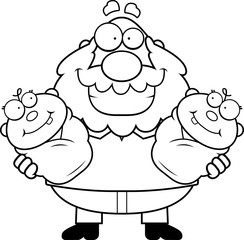 Happy Cartoon Grandpa with Twins