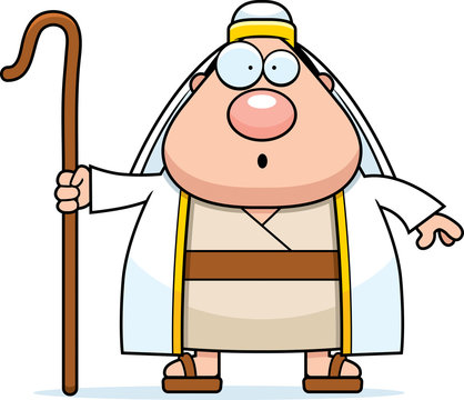 cartoon shepherd holding staff, surprised expression