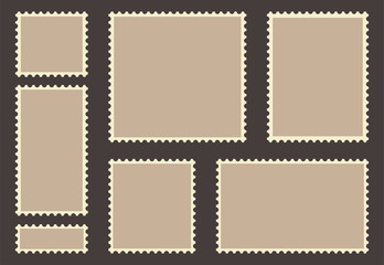 Obraz premium Blank post stamp set. Empty postage stamp. Vintage frames isolated on background