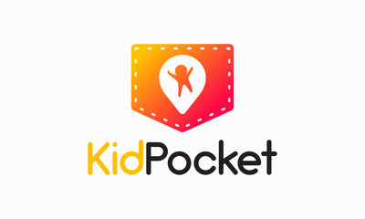 Kid and pocket logo, Kids Point logo, Kids Playing logo, Kids Fun Logo, Happy kid point logo template designs vector illustration