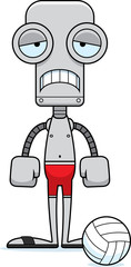 Fototapeta na wymiar Cartoon Sad Beach Volleyball Player Robot